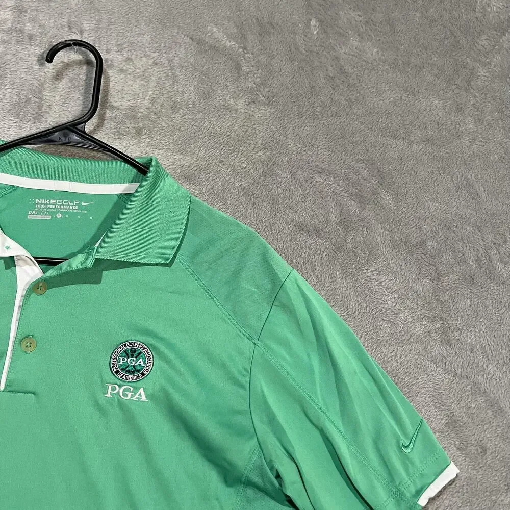 Nike Golf Polo Shirt Mens Medium Green Tour Performance Dri-FIT PGA Swoosh - Picture 3 of 8